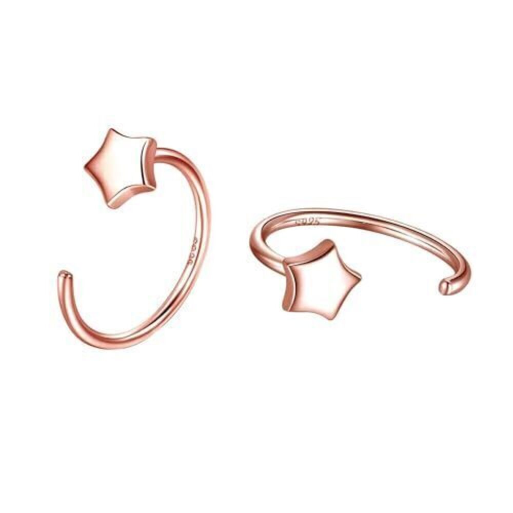 3005 Half Hoop Earrings 18K Rose Gold Plated 925 Sterling Silver Star &
